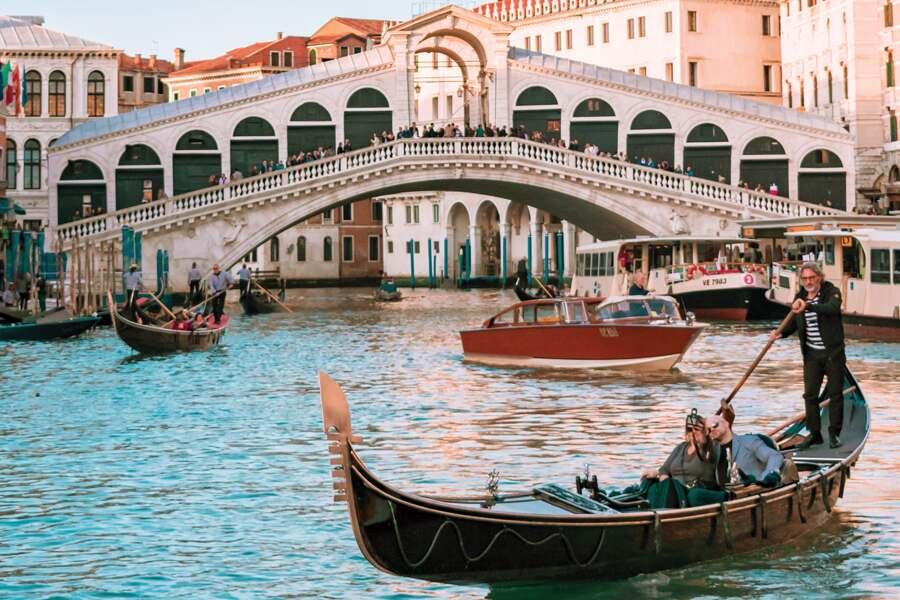 Gondolas on the canal in venice, italy.