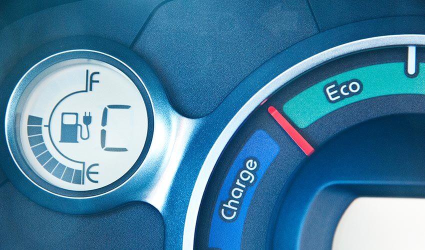 A close up of a car's fuel gauge.