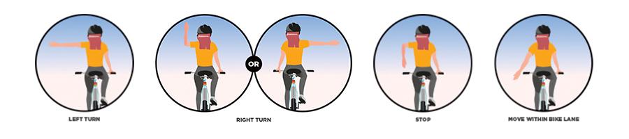 Four different positions of a person riding a bike.