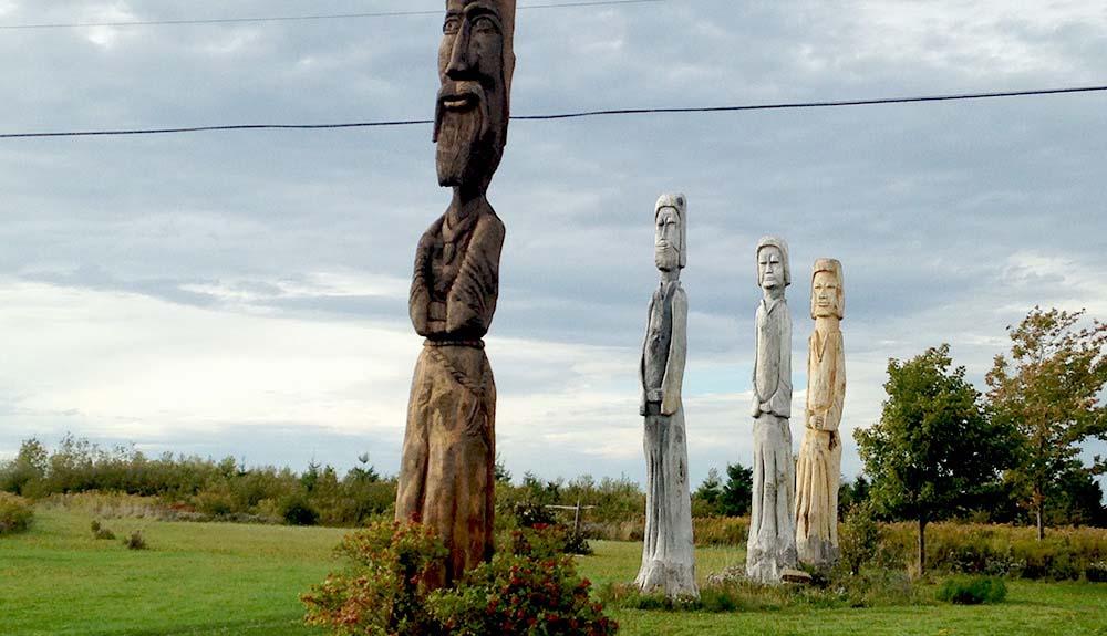 A group of wooden statues.