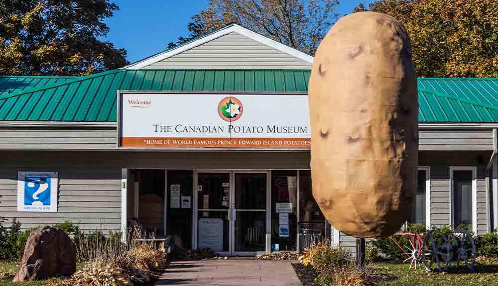 A giant potato in front of a building.
