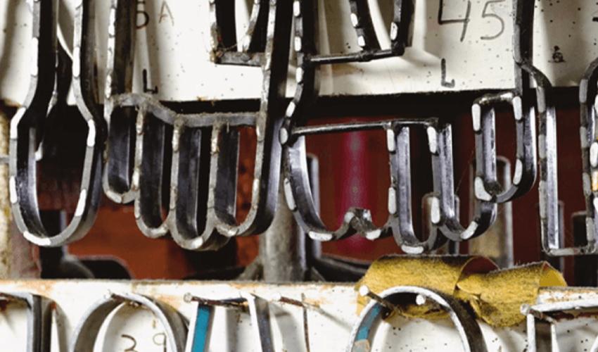Metal objects on a wall.