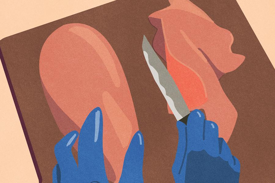 A person holding a knife.