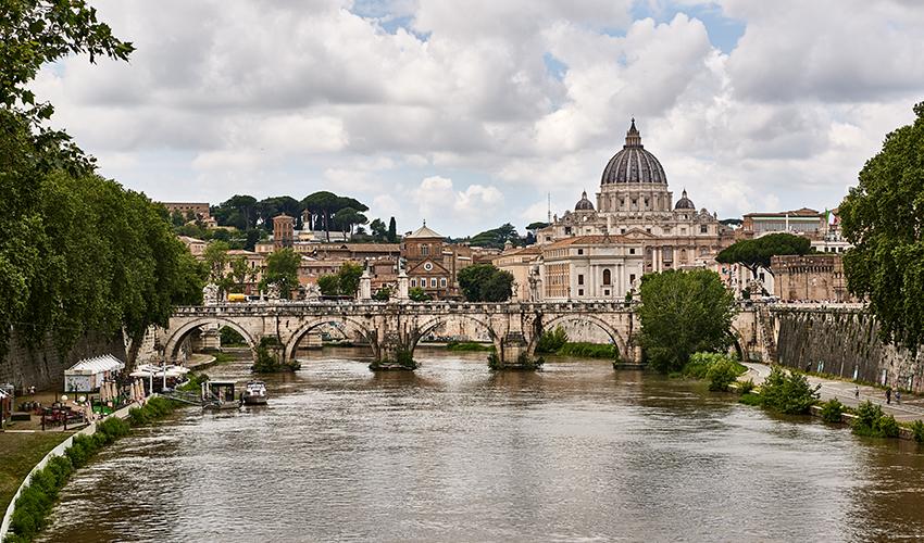 A river with a bridge over it.