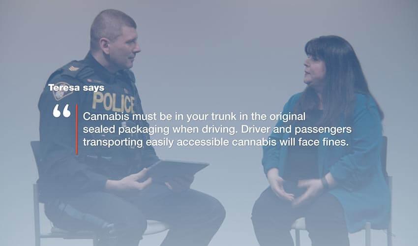 A police officer discussing cannabis transportation regulations with a civilian.