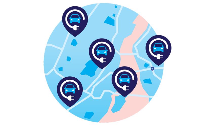 A map with cars and plugs.