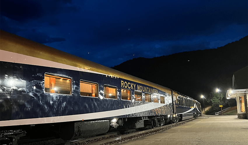 A train is parked at a station.