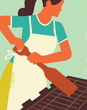 A woman grilling on a grill.